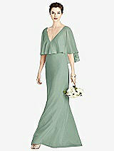 Front View Thumbnail - Seagrass V-Back Trumpet Gown with Draped Cape Overlay