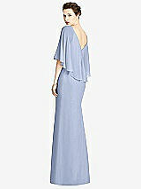 Rear View Thumbnail - Sky Blue V-Back Trumpet Gown with Draped Cape Overlay