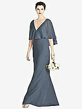 Front View Thumbnail - Silverstone V-Back Trumpet Gown with Draped Cape Overlay