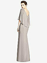 Rear View Thumbnail - Taupe V-Back Trumpet Gown with Draped Cape Overlay