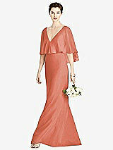 Front View Thumbnail - Terracotta Copper V-Back Trumpet Gown with Draped Cape Overlay