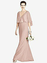 Front View Thumbnail - Toasted Sugar V-Back Trumpet Gown with Draped Cape Overlay