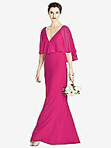 Front View Thumbnail - Think Pink V-Back Trumpet Gown with Draped Cape Overlay