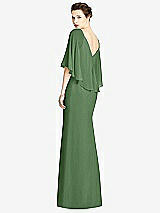 Rear View Thumbnail - Vineyard Green V-Back Trumpet Gown with Draped Cape Overlay