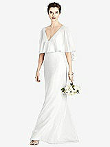 Front View Thumbnail - White V-Back Trumpet Gown with Draped Cape Overlay