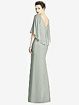 Rear View Thumbnail - Willow Green V-Back Trumpet Gown with Draped Cape Overlay