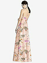 Rear View Thumbnail - Butterfly Botanica Pink Sand Criss Cross Back Floral Satin Maxi Dress with Full A-Line Skirt