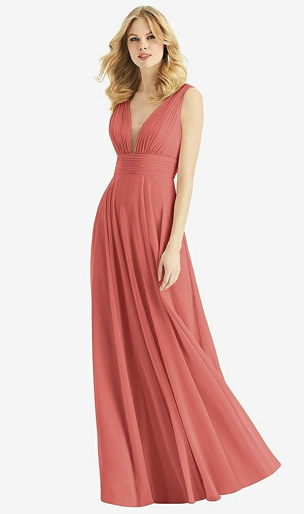 Front View - Coral Pink & Light Nude Bella Bridesmaids Dress BB109