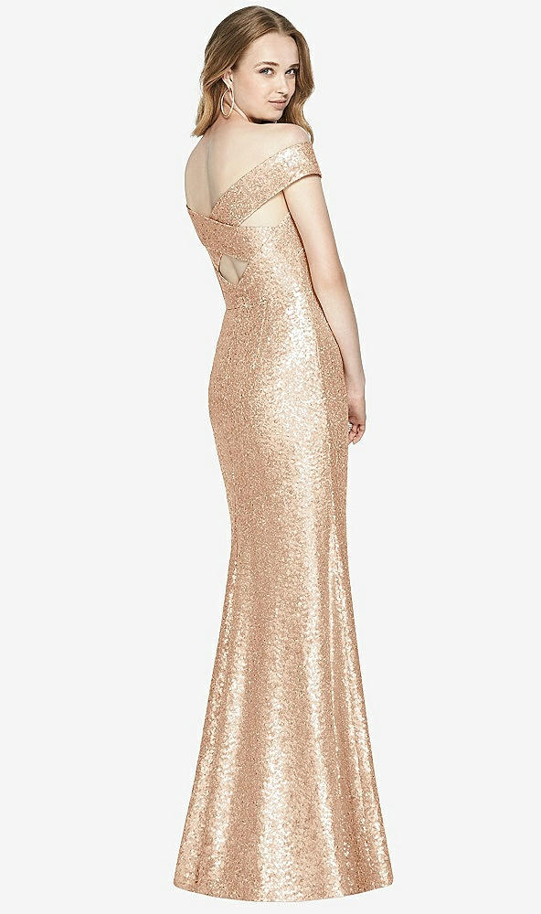 Back View - Rose Gold Mermaid Maxi Sequin Cap Sleeve Dress
