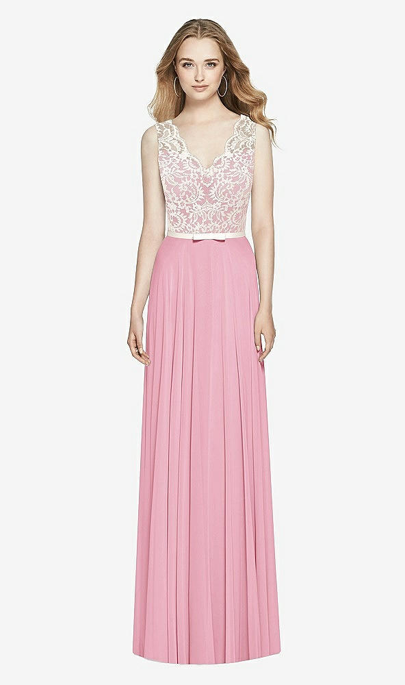 Front View - Peony Pink & Ivory After Six Bridesmaid Dress 6773