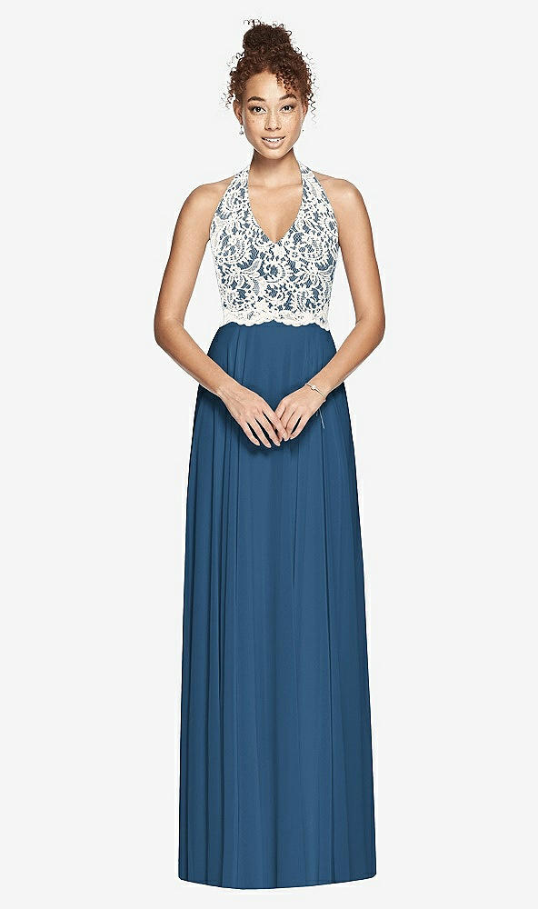 Front View - Dusk Blue & Ivory Studio Design Bridesmaid Dress 4530