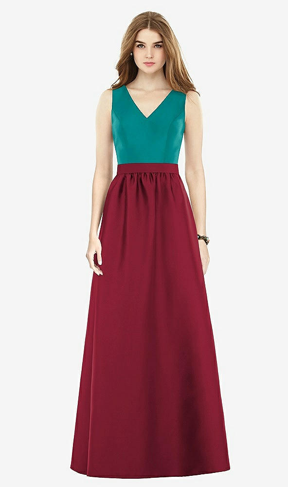 Front View - Burgundy & Jade Alfred Sung Bridesmaid Dress D752