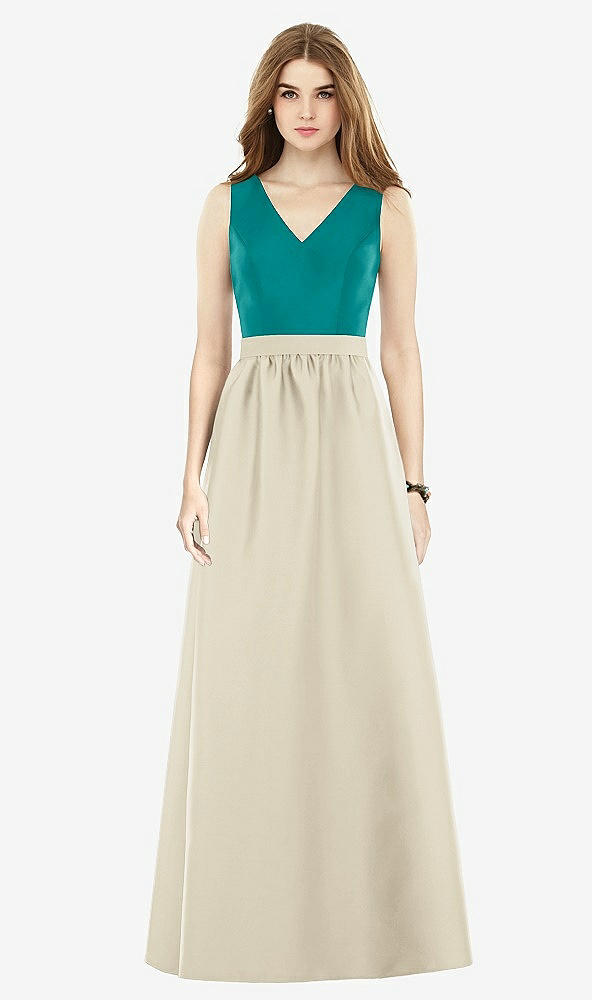 Front View - Champagne & Jade Alfred Sung Bridesmaid Dress D752
