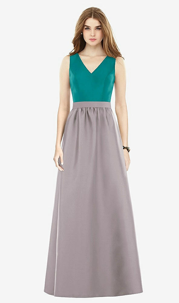 Front View - Cashmere Gray & Jade Alfred Sung Bridesmaid Dress D752