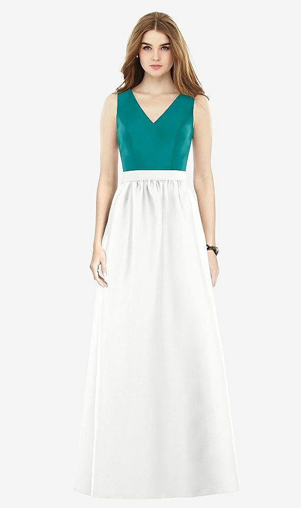 Front View - White & Jade Alfred Sung Bridesmaid Dress D752