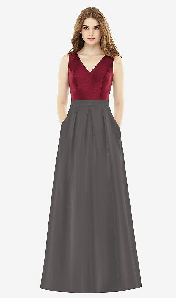 Front View - Caviar Gray & Burgundy Alfred Sung Bridesmaid Dress D753