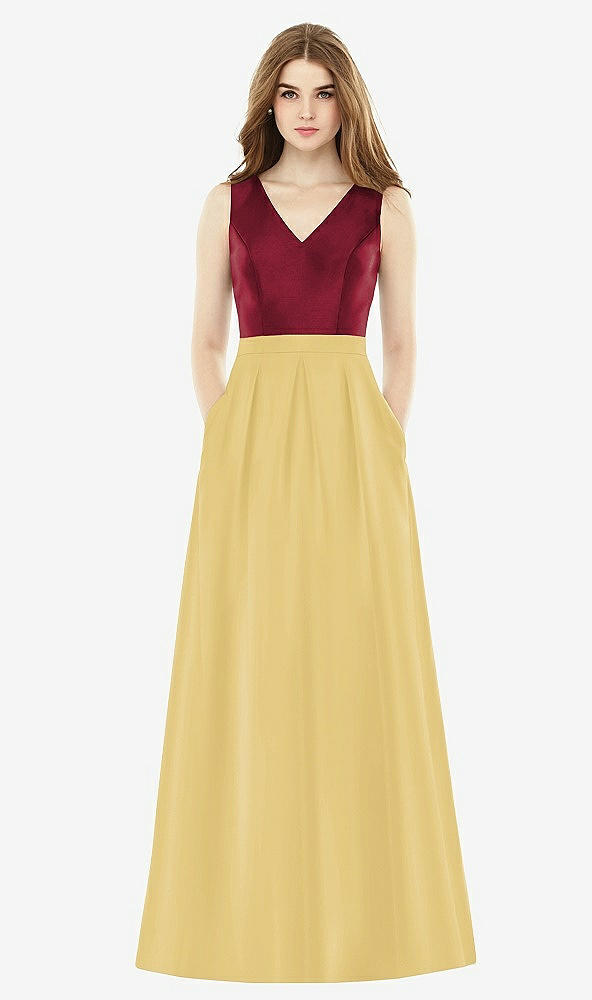 Front View - Maize & Burgundy Alfred Sung Bridesmaid Dress D753