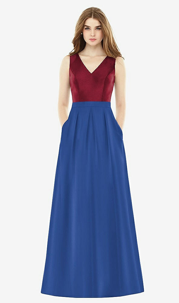 Front View - Classic Blue & Burgundy Alfred Sung Bridesmaid Dress D753