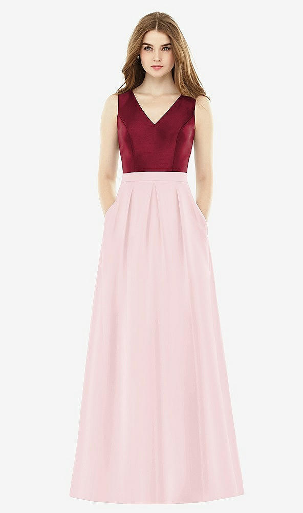 Front View - Ballet Pink & Burgundy Alfred Sung Bridesmaid Dress D753