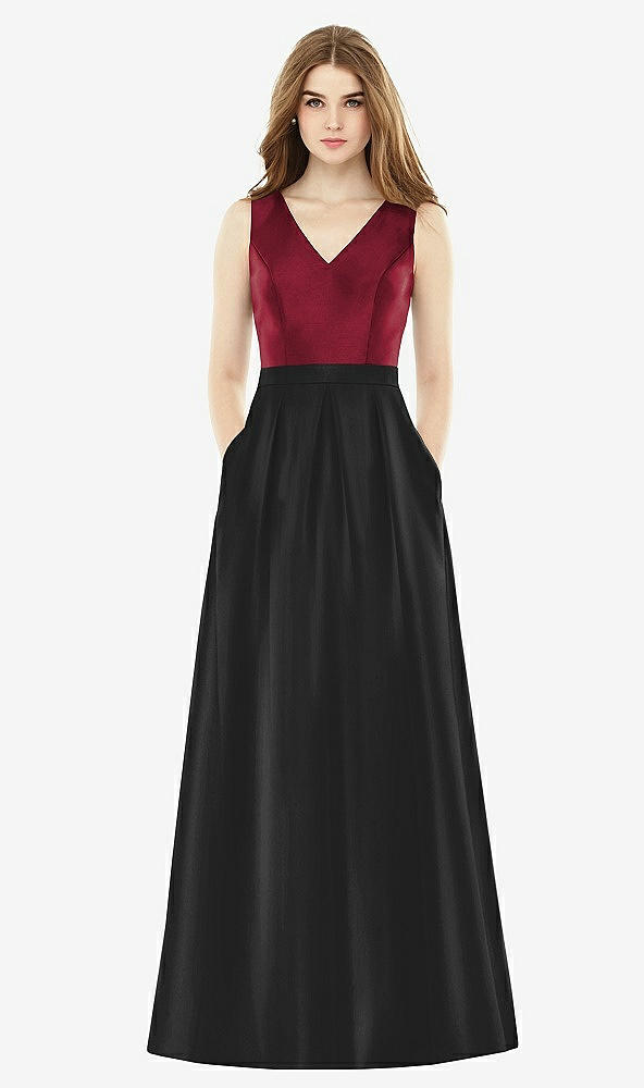 Front View - Black & Burgundy Alfred Sung Bridesmaid Dress D753