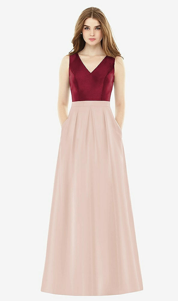 Front View - Cameo & Burgundy Alfred Sung Bridesmaid Dress D753