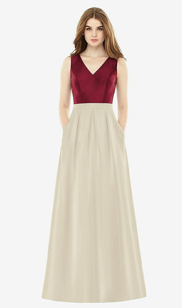Front View - Champagne & Burgundy Alfred Sung Bridesmaid Dress D753