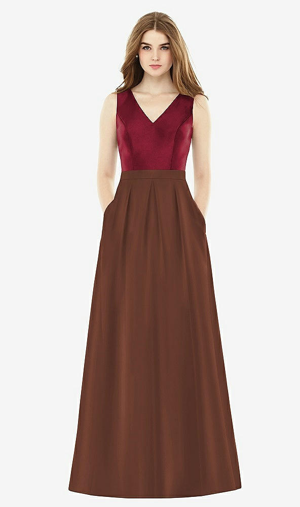 Front View - Cognac & Burgundy Alfred Sung Bridesmaid Dress D753