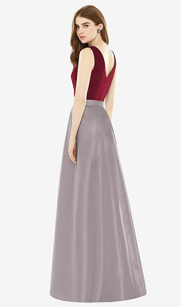 Back View - Cashmere Gray & Burgundy Alfred Sung Bridesmaid Dress D753