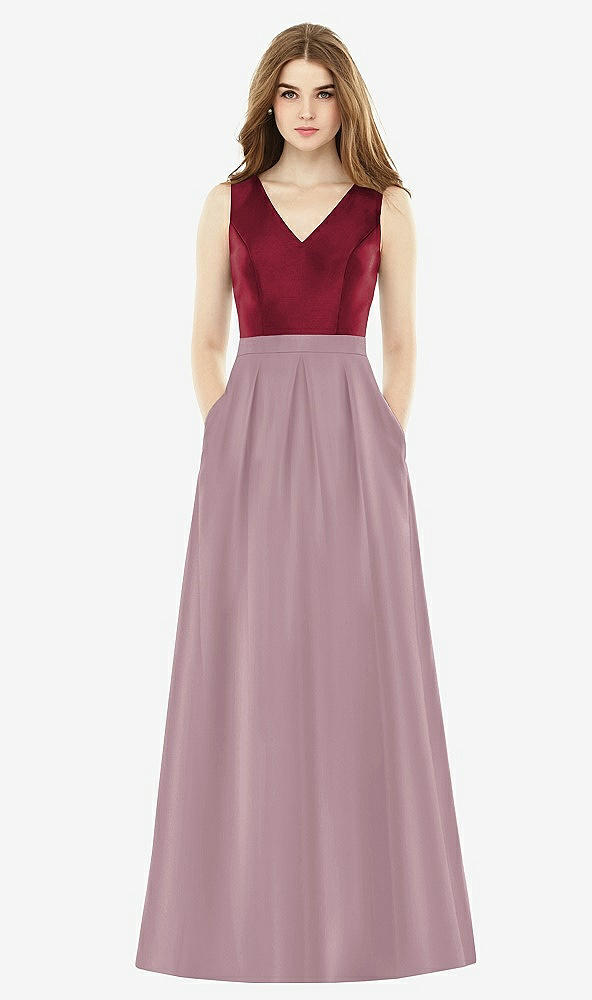 Front View - Dusty Rose & Burgundy Alfred Sung Bridesmaid Dress D753