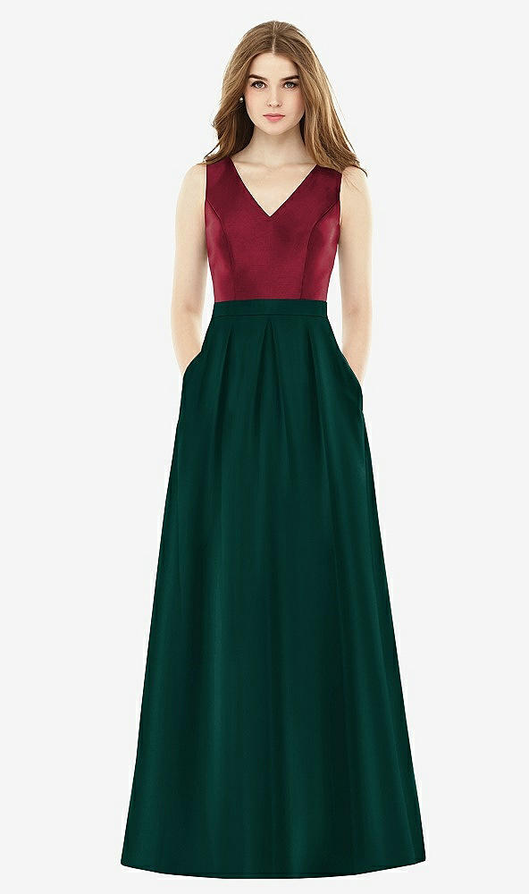 Front View - Evergreen & Burgundy Alfred Sung Bridesmaid Dress D753
