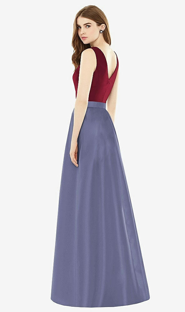 Back View - French Blue & Burgundy Alfred Sung Bridesmaid Dress D753