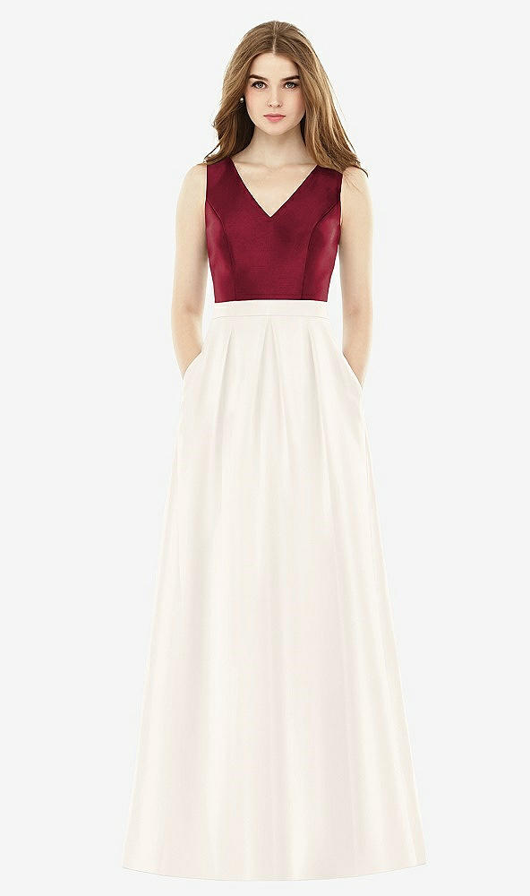 Front View - Ivory & Burgundy Alfred Sung Bridesmaid Dress D753