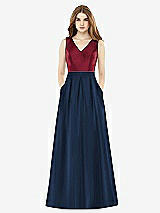 Front View Thumbnail - Midnight Navy & Burgundy Alfred Sung Bridesmaid Dress D753