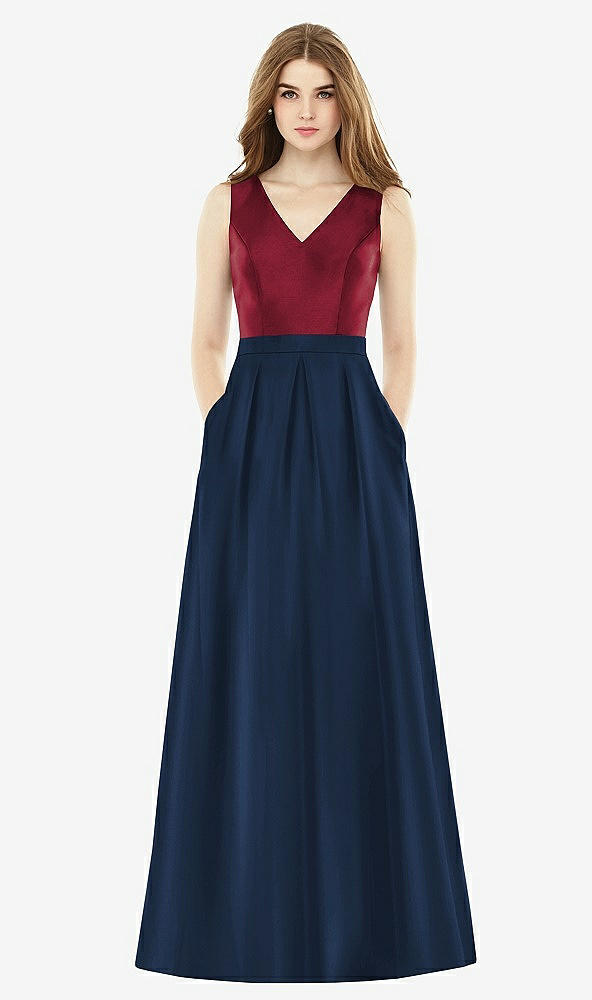 Front View - Midnight Navy & Burgundy Alfred Sung Bridesmaid Dress D753