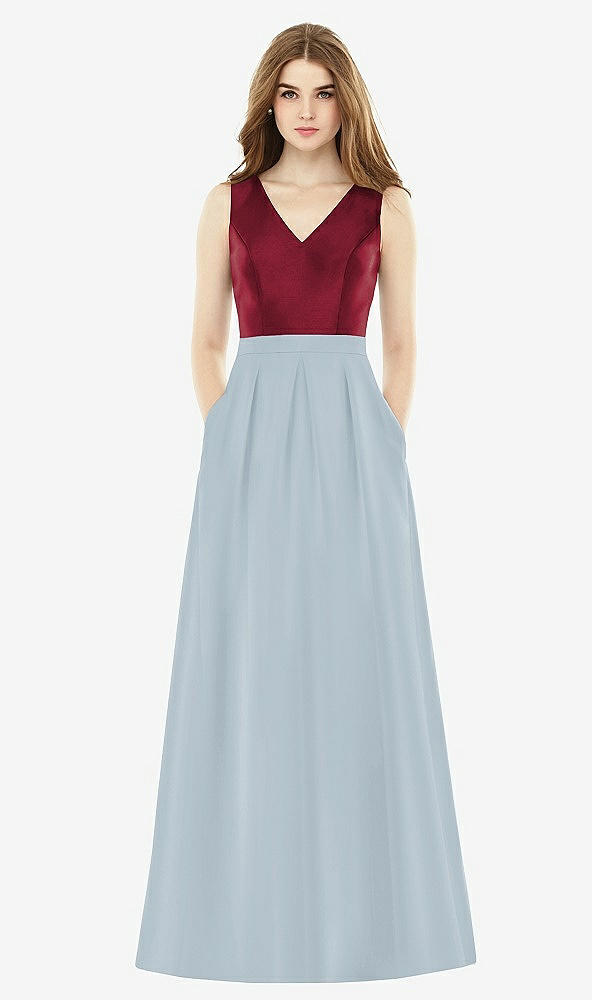 Front View - Mist & Burgundy Alfred Sung Bridesmaid Dress D753