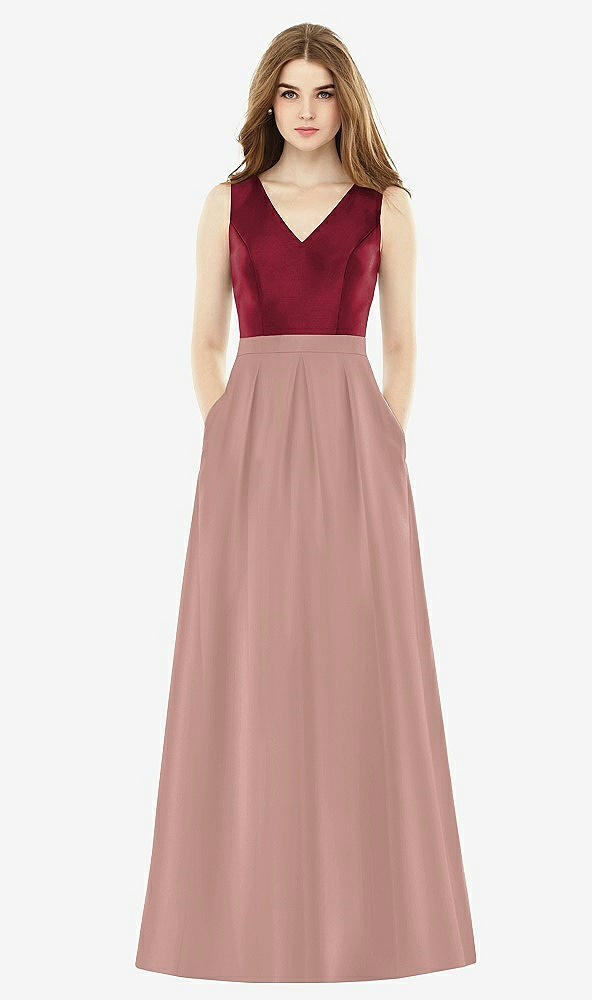Front View - Neu Nude & Burgundy Alfred Sung Bridesmaid Dress D753