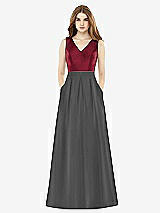 Front View Thumbnail - Pewter & Burgundy Alfred Sung Bridesmaid Dress D753
