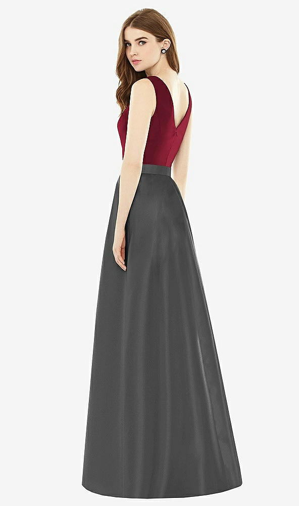 Back View - Pewter & Burgundy Alfred Sung Bridesmaid Dress D753