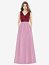 Front View Thumbnail - Powder Pink & Burgundy Alfred Sung Bridesmaid Dress D753