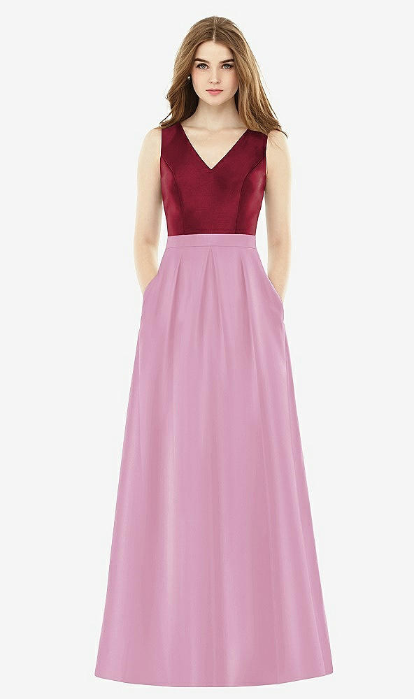 Front View - Powder Pink & Burgundy Alfred Sung Bridesmaid Dress D753