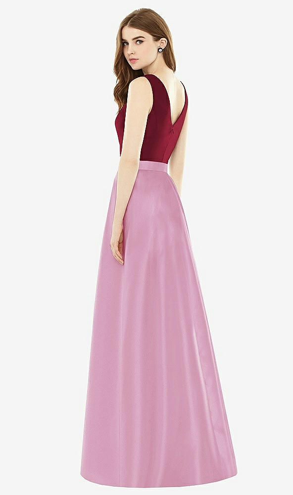 Back View - Powder Pink & Burgundy Alfred Sung Bridesmaid Dress D753