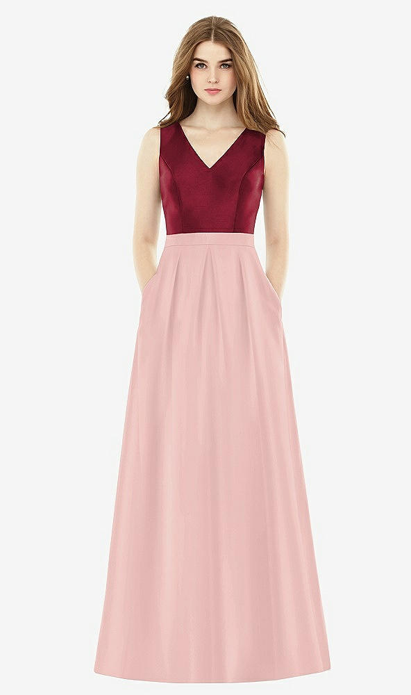 Front View - Rose - PANTONE Rose Quartz & Burgundy Alfred Sung Bridesmaid Dress D753