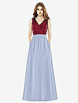 Front View Thumbnail - Sky Blue & Burgundy Alfred Sung Bridesmaid Dress D753