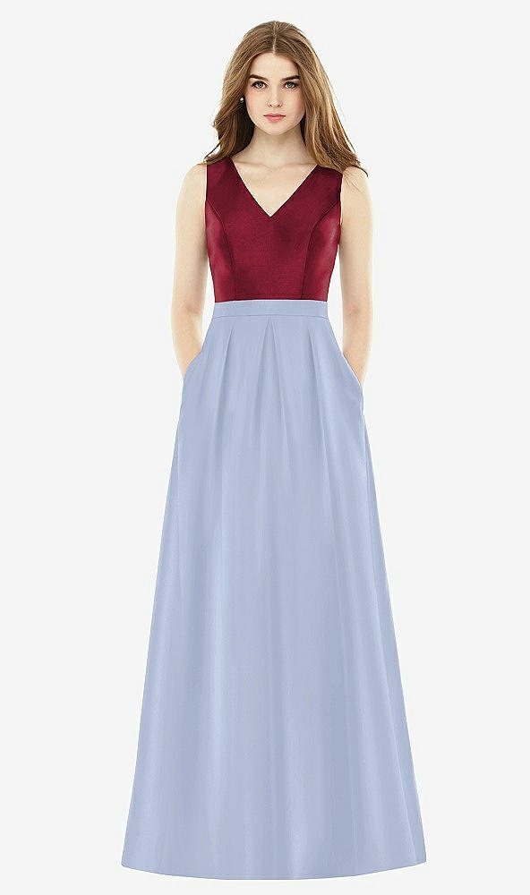 Front View - Sky Blue & Burgundy Alfred Sung Bridesmaid Dress D753