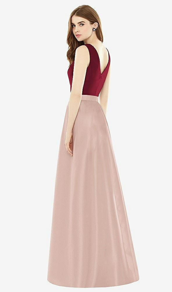 Back View - Toasted Sugar & Burgundy Alfred Sung Bridesmaid Dress D753