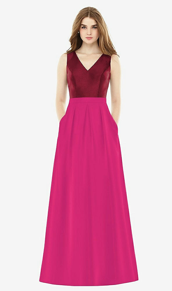Front View - Think Pink & Burgundy Alfred Sung Bridesmaid Dress D753