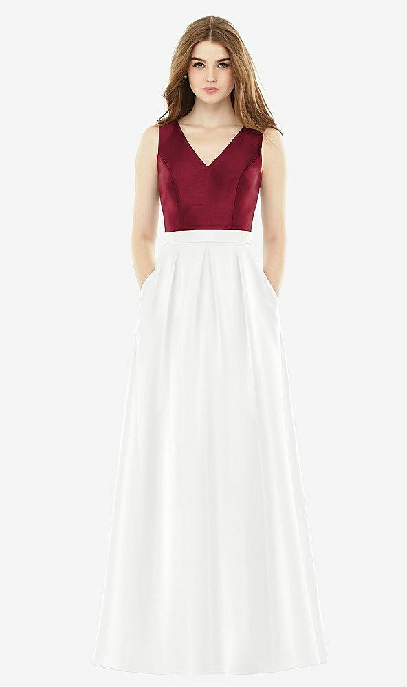 Front View - White & Burgundy Alfred Sung Bridesmaid Dress D753