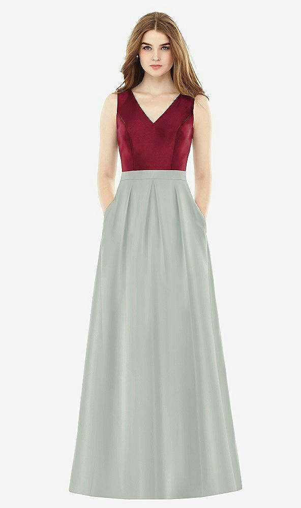 Front View - Willow Green & Burgundy Alfred Sung Bridesmaid Dress D753