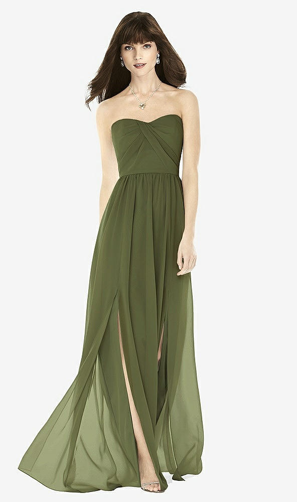 Front View - Olive Green Sweeheart Chiffon Natural Waist Dress