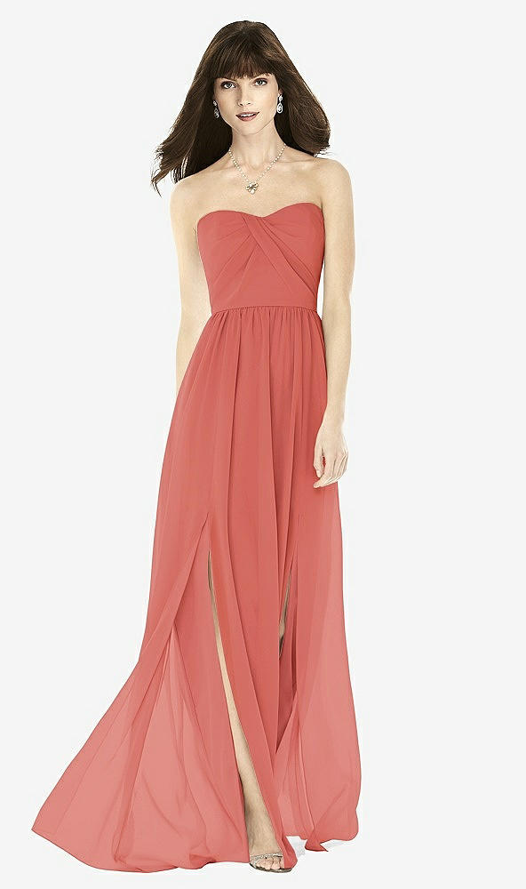 Front View - Coral Pink Sweeheart Chiffon Natural Waist Dress